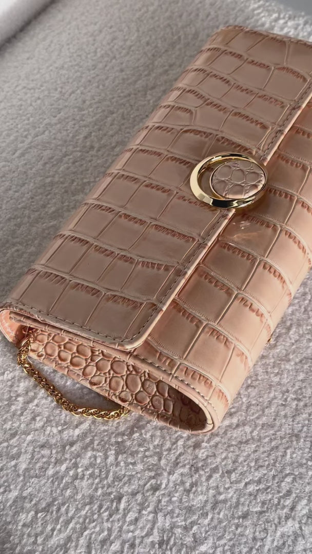 Gretta Croc Texture Clutch Bag - Nude Cream