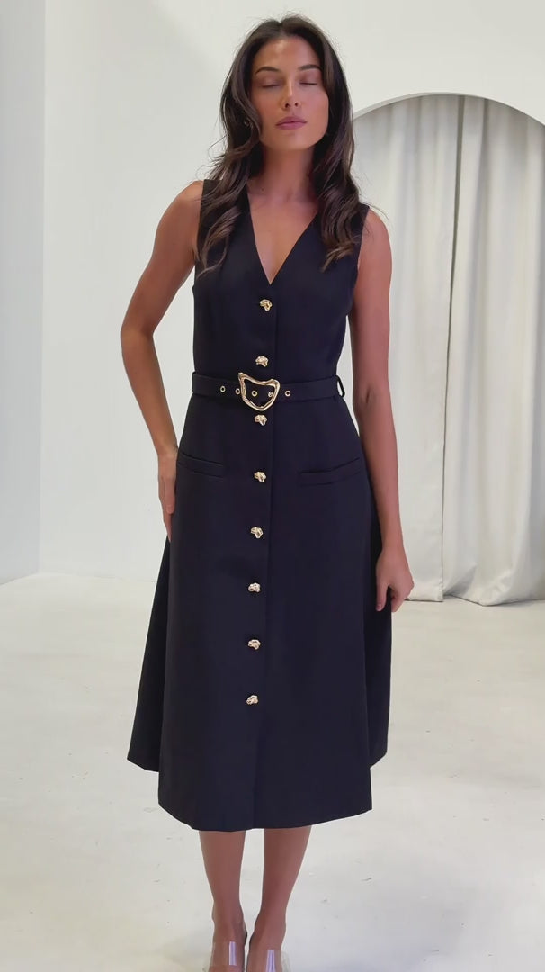 Seddiq Vest Midi Dress - Black