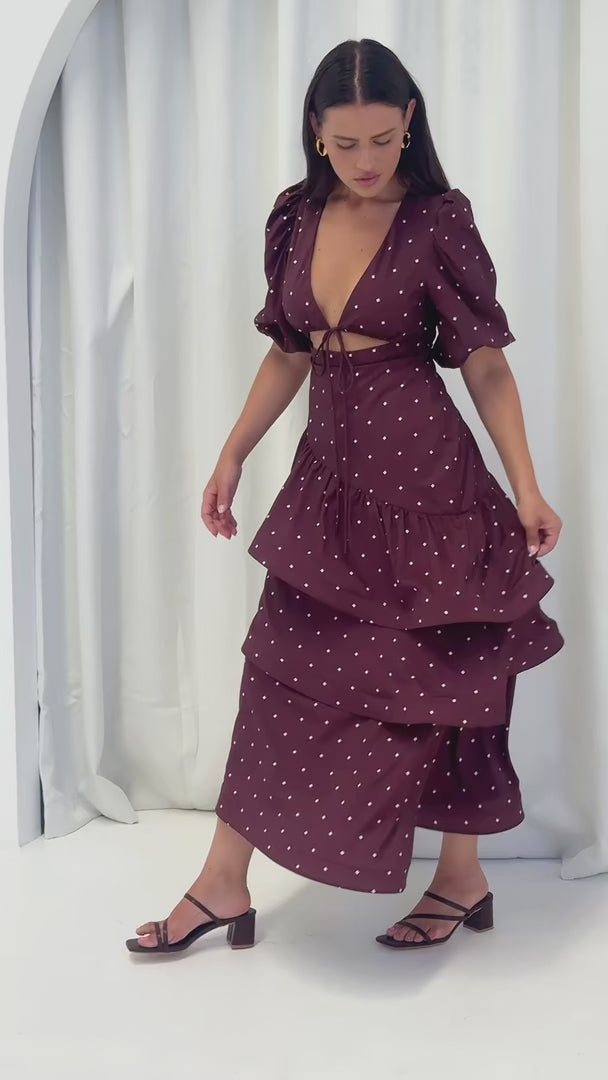 Deja Maxi Dress - Chocolate Brown Cream Diamond