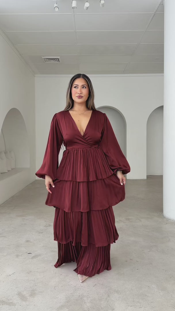 Clarabelle Long Sleeve Maxi Dress - Rust Brown