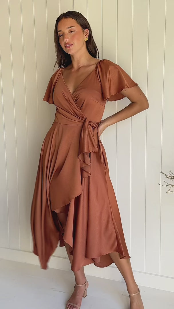 Rossetti Short Sleeve Wrap Maxi Dress - Rust Copper