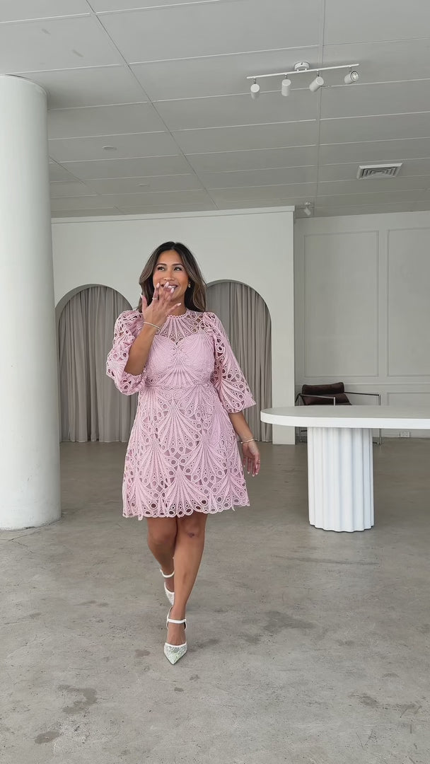 Fayette Lace Mini Dress - Light Blush