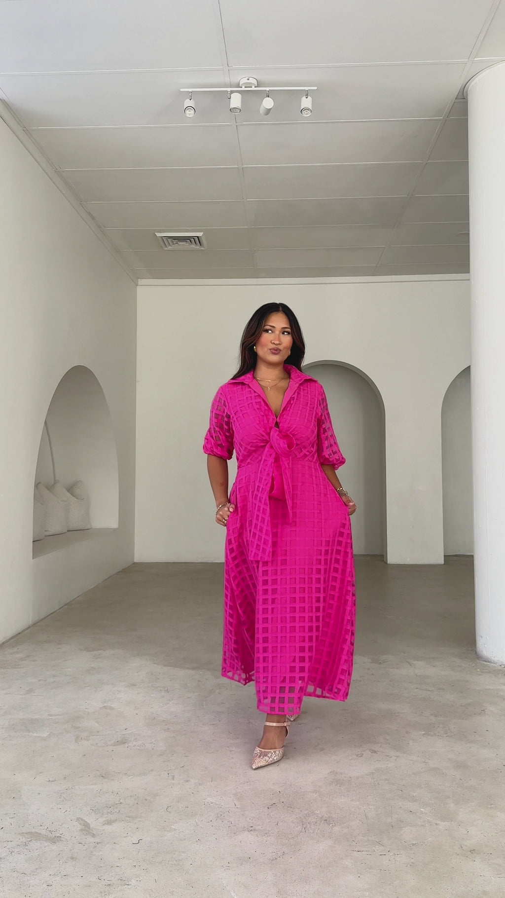 Zoeva Maxi Dress - Hot Pink Check Organza