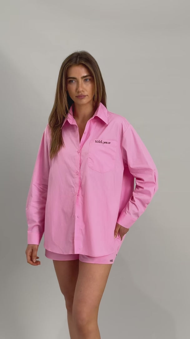 Landon Tie Back Oversized Shirt - Pink
