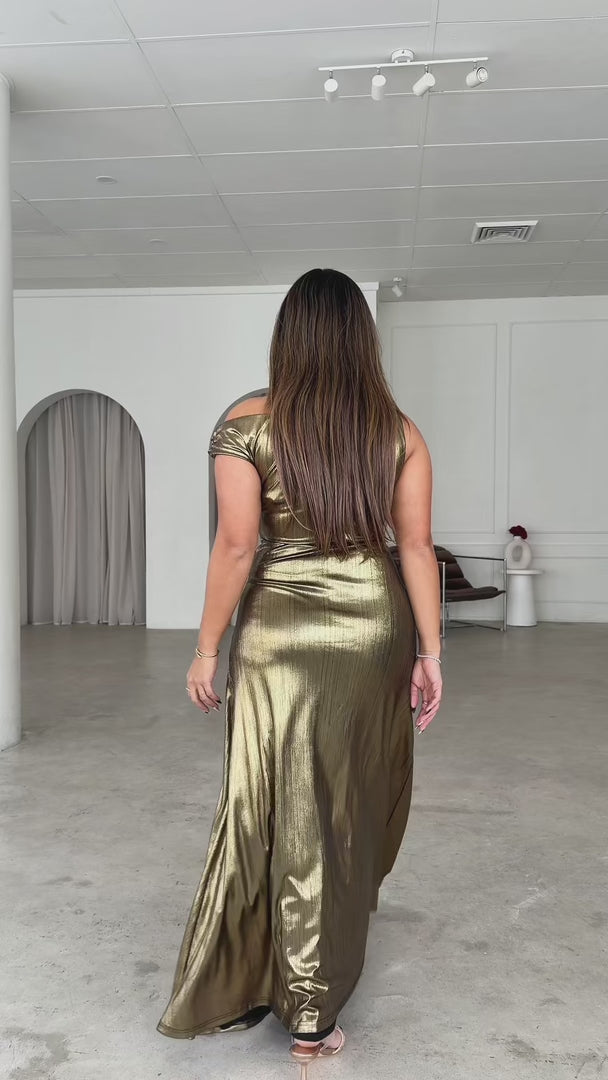 Tully Maxi Dress - Gold Sheen Metallic