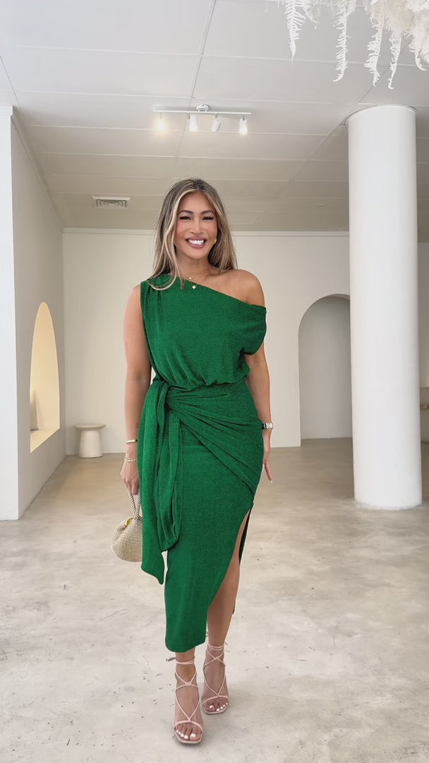 Kompre Midi Dress - Forest Green Metallic