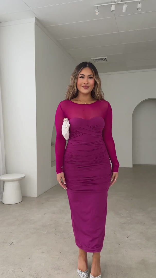 Veda Mesh Midi Dress - Magenta Purple