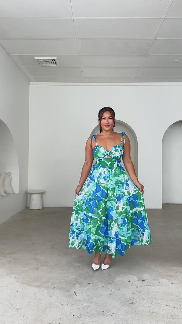 Yanis Maxi Dress - Blue Green Print