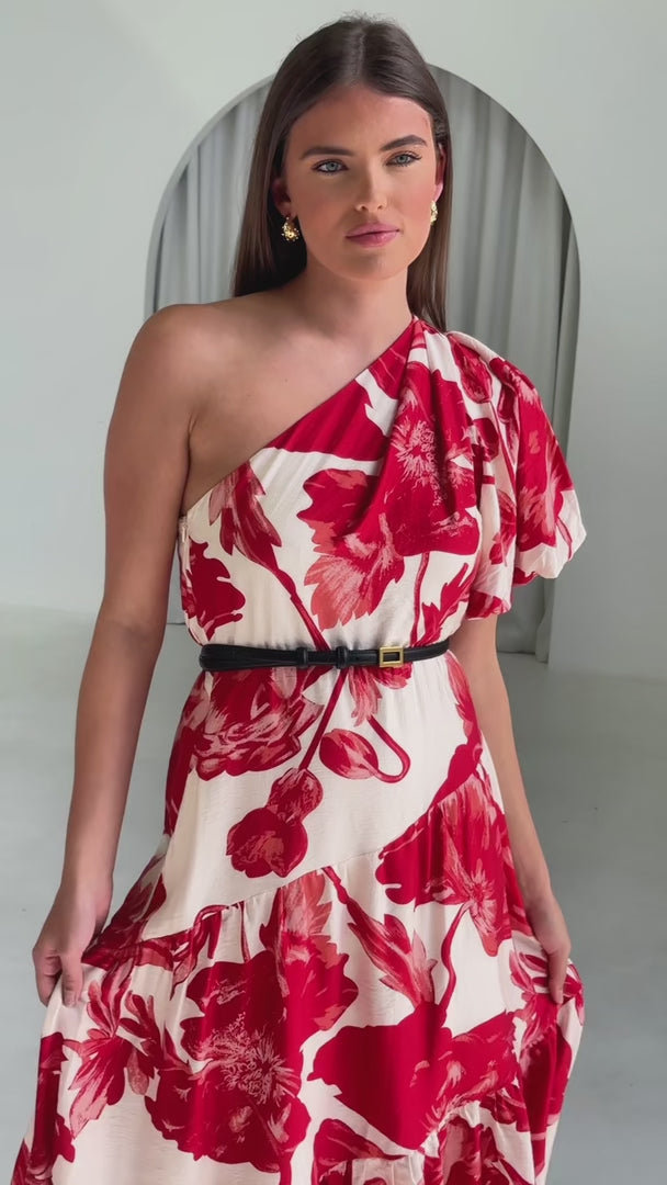 Denver Maxi Dress - Beige Red Floral