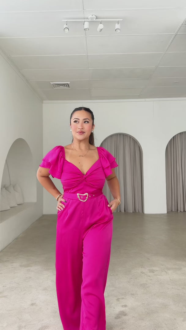 Harley Belted Wide Leg Jumpsuit - Hot Pink