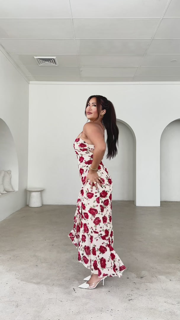 Venetia Maxi Dress - Beige Red Floral