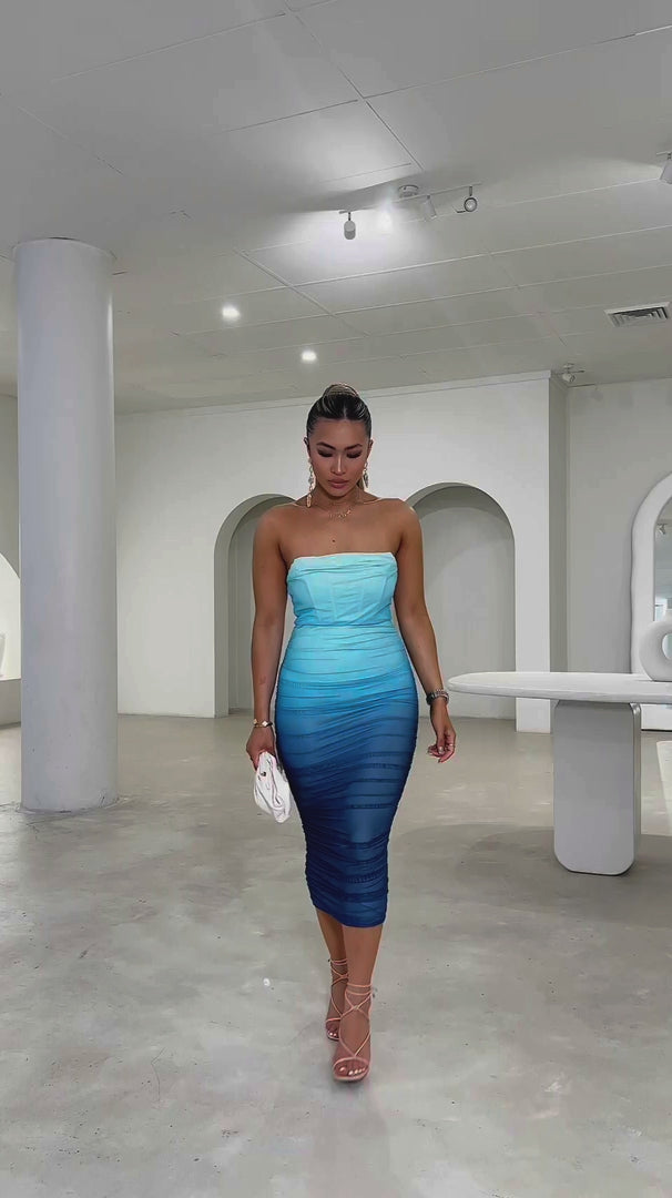 Cindy Mesh Midi Dress - Blue Ombre