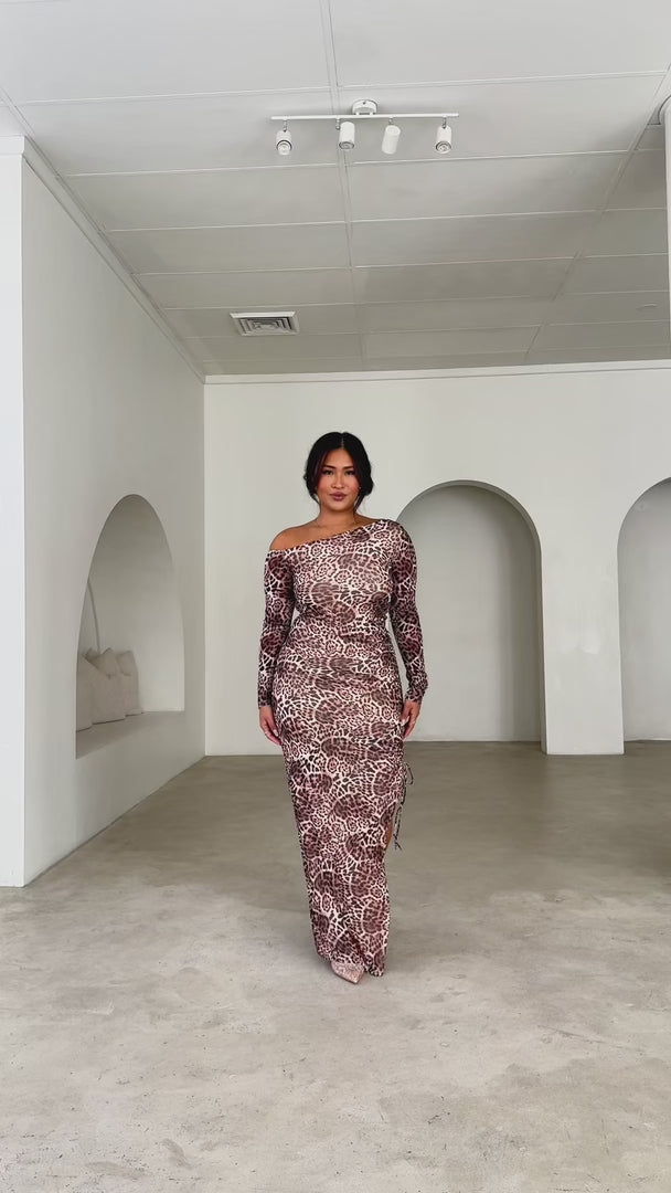 Yolanda Mesh Maxi Dress - Leopard Print