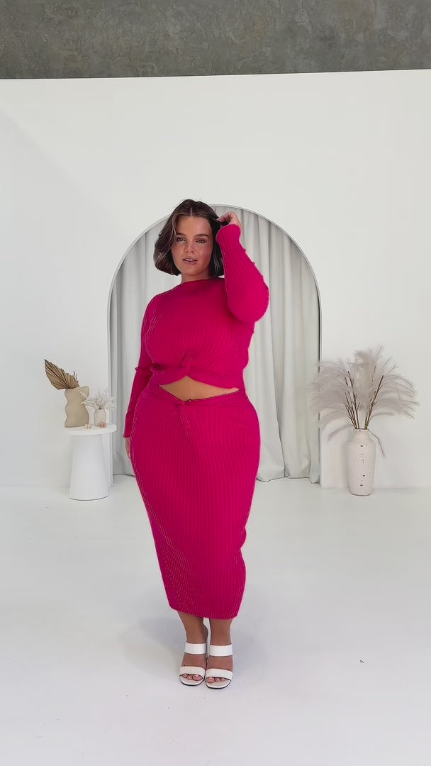 Solita Knit Midi Skirt - Hot Pink Metallic
