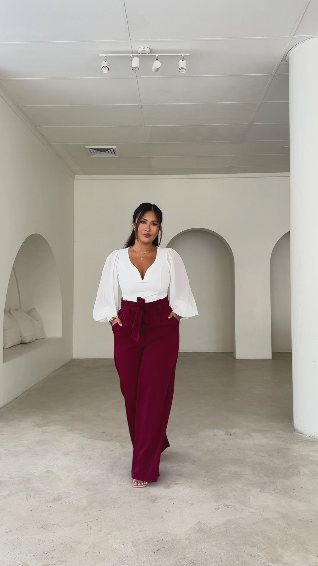 Nookie Wide Leg Pants - Burgundy