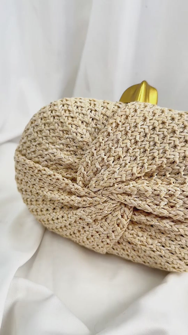 Christelle Oval Straw Clutch Bag - Beige