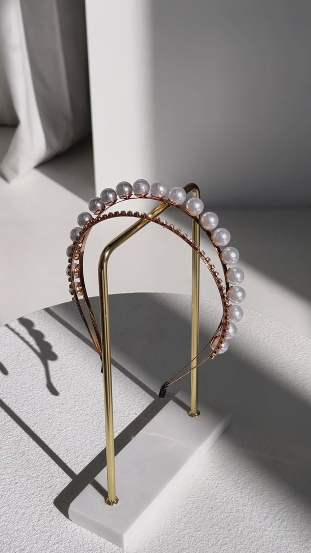 Yuka Double Layered Headband - Gold Pearl Diamante