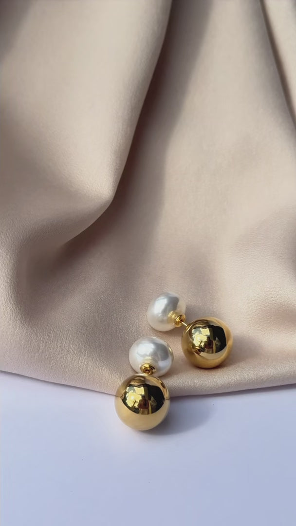 Immi Reversible Stud Earrings - Gold Big Ball Pearl
