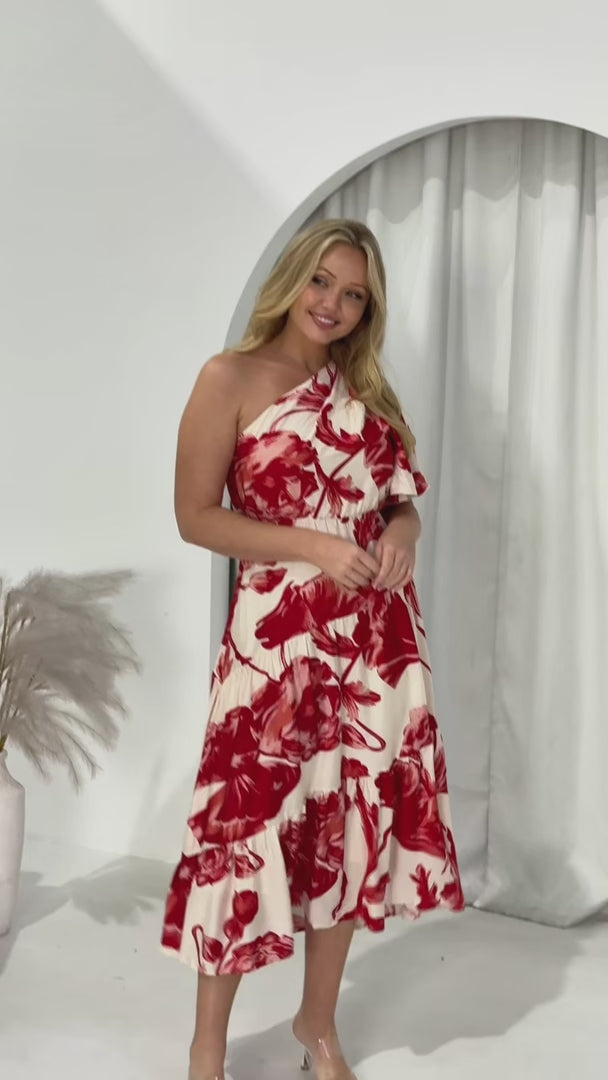 Denver Maxi Dress - Beige Red Floral