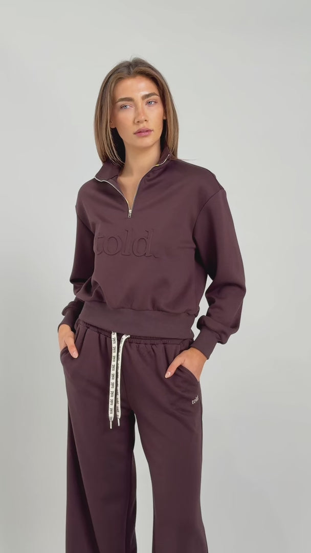 Miku Quarter Zip Jumper - Chocolate Brown