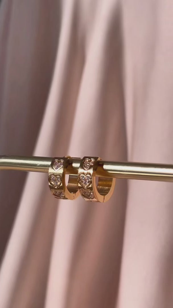 Loreta Hoop Earrings - Gold Half Heart Diamante