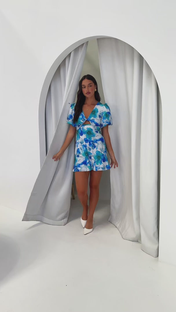 Kamala Mini Dress - Blue Floral